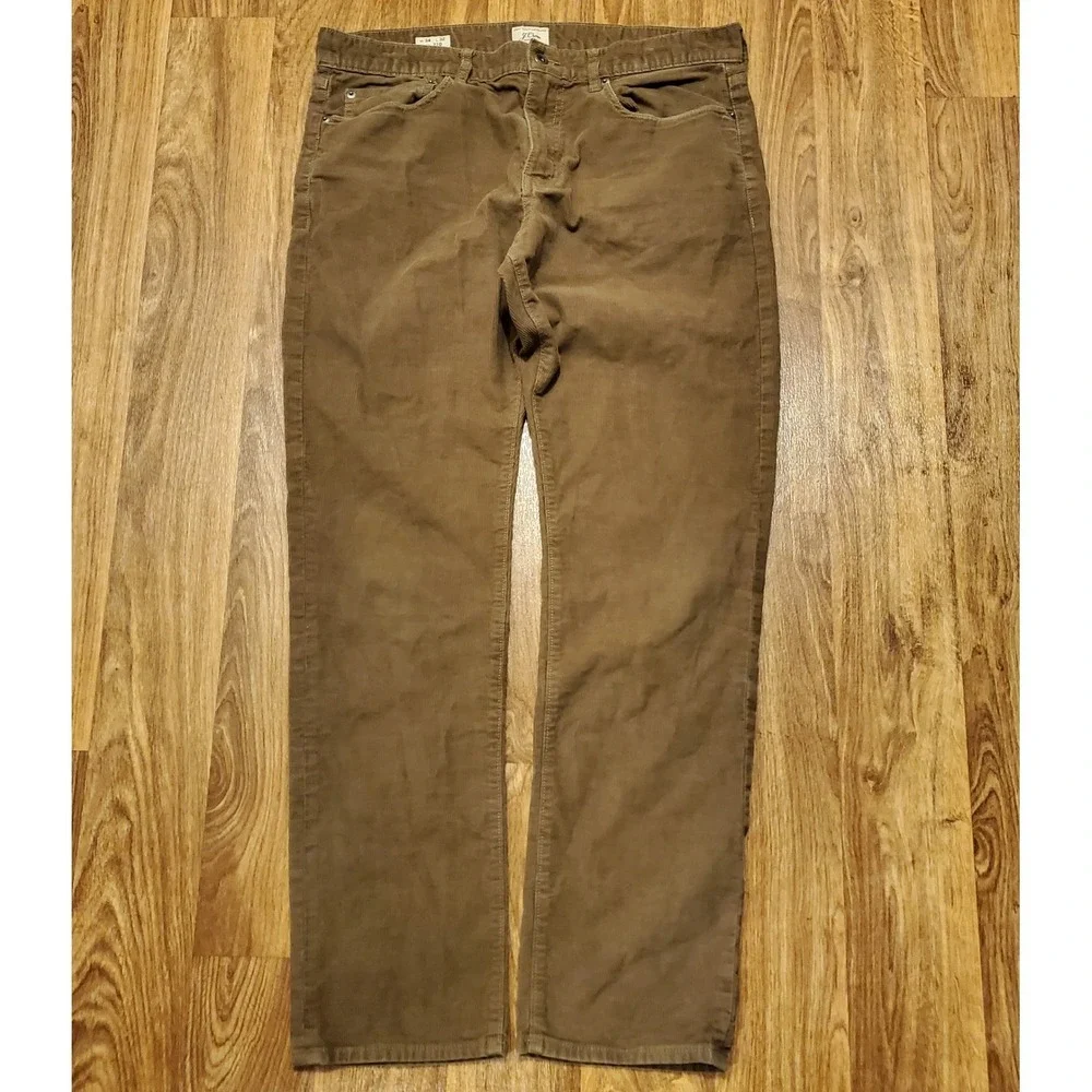 J Crew Corduroy Pants Men 34x32 Brown Straight Fit Chino Stretch Preppy‎